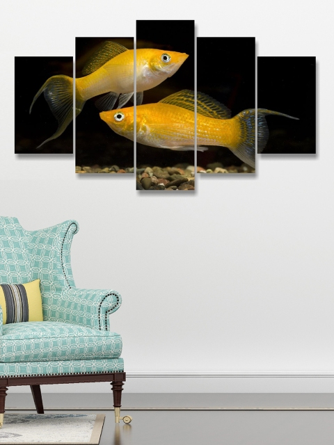 

Go Hooked Set Of 5 Black & Yellow Digitally printed Wall Art