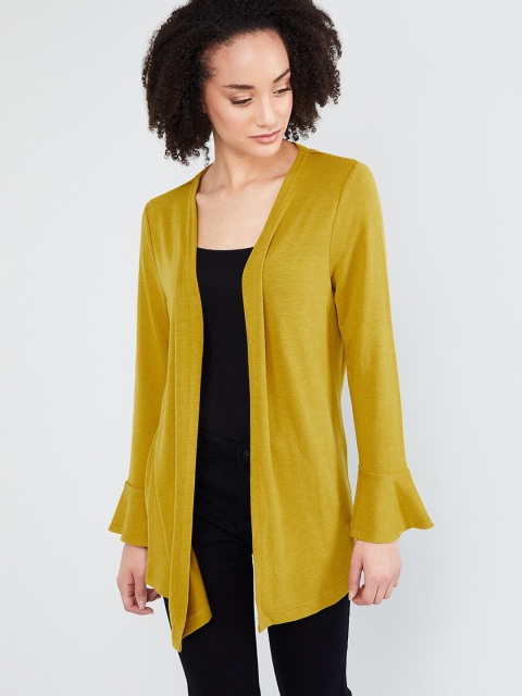

max Women Mustard Yellow Solid Open Front Shrug