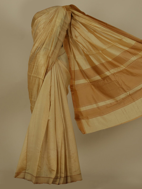 

Pothys Beige Solid Cotton Blend Saree