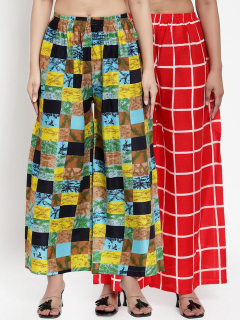 

NEUDIS Women Multicoloured Pack of 2 Checked Wide Leg Palazzos, Multi
