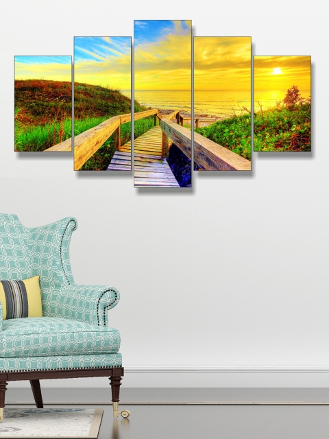

Go Hooked Set Of 5 Yellow & Green Digitally Printed Wall Art