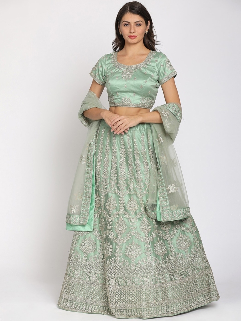 

Koskii Women Green Embellished Semi-Stitched Lehenga & Unstitched Blouse with Dupatta
