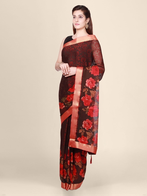 

CLAI WORLD Red Printed Brasso Handloom Saree