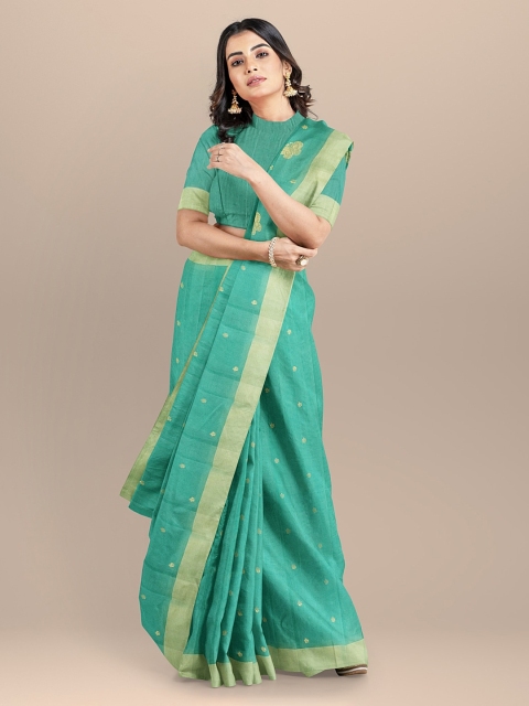 

BharatSthali Sea Green Woven Design Chanderi Sustainable Saree