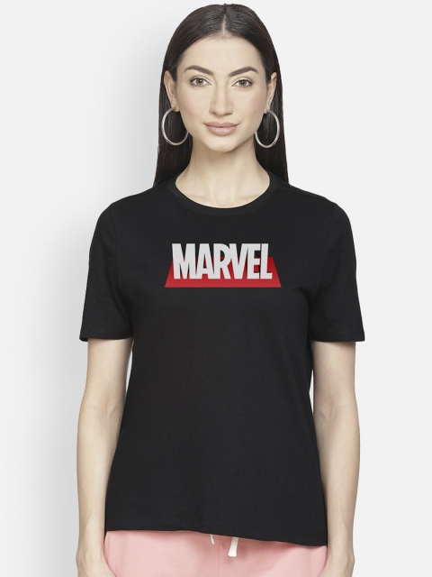 

Free Authority Women Black Marvel Comics Printed Round Neck T-shirt