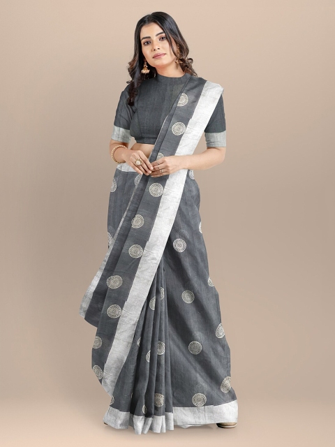 

BharatSthali Grey Woven Design Silk Cotton Chanderi Saree