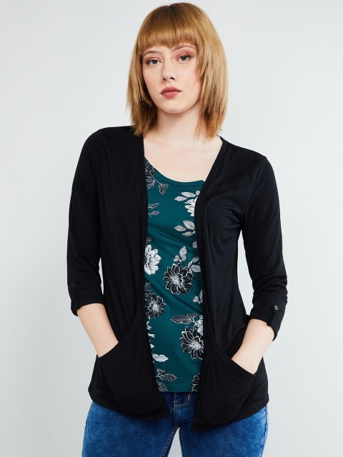 

max Women Black Solid Open Front Shrug