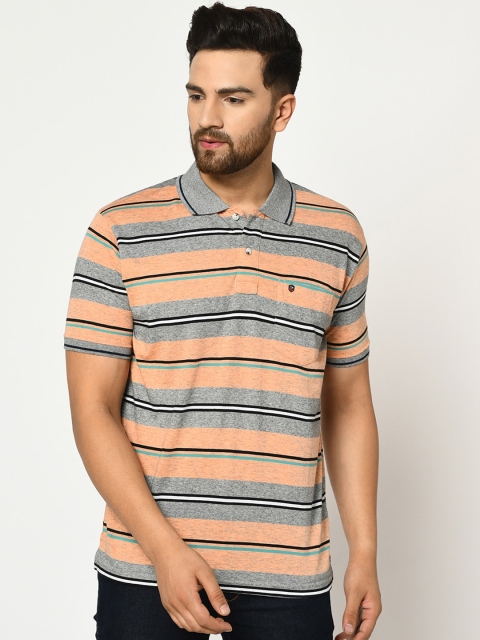 

Duke Men Orange Striped Polo Collar T-shirt