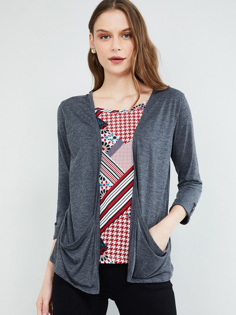 

max Women Grey Solid Open-Front Shrug