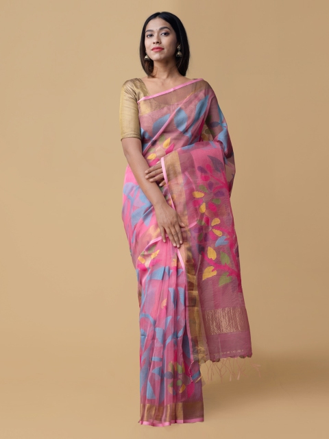 

Unnati Silks Pink Woven Design Maheshwari Saree