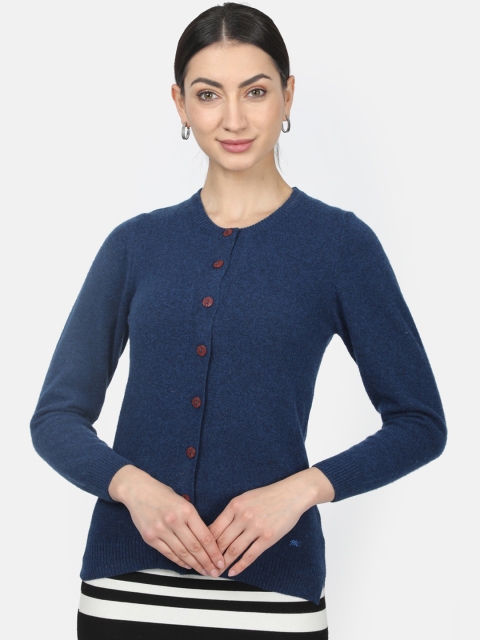 

Monte Carlo Women Navy Blue Solid Woollen Cardigan