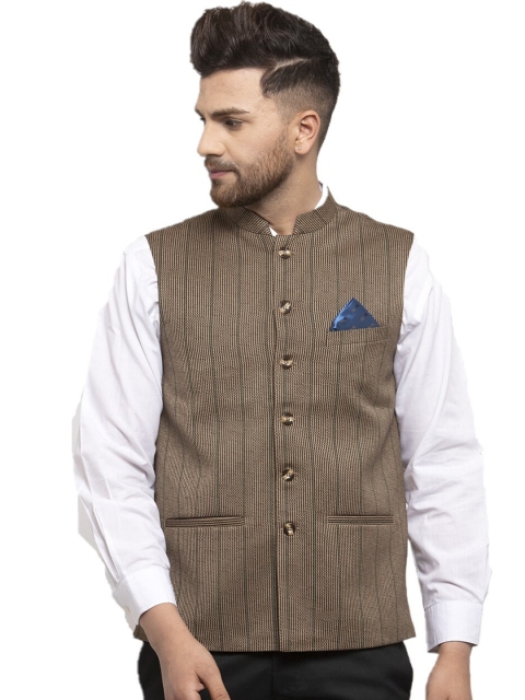 

NEUDIS Men Brown Checked Nehru Jacket