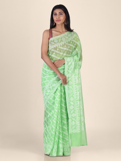

Shruti and Mangaaysh Green Silk Blend Checked Banarasi Handloom Saree