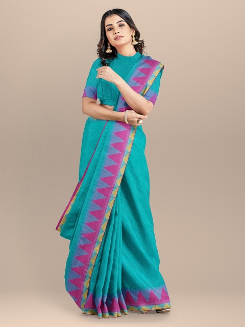 

BharatSthali Blue & Magenta Silk Cotton Woven Design Saree