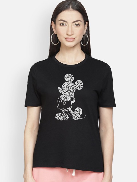 

Free Authority Mickey & Friends Women Black Printed Round Neck T-shirt