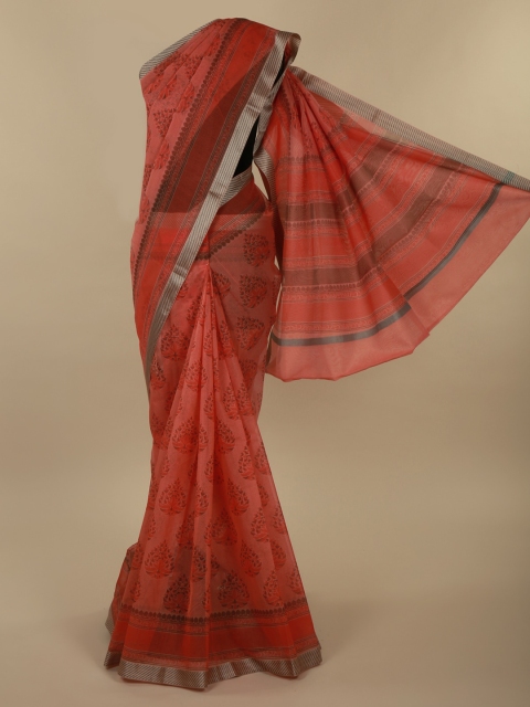 

Pothys Peach-Coloured Woven Design Supernet Saree