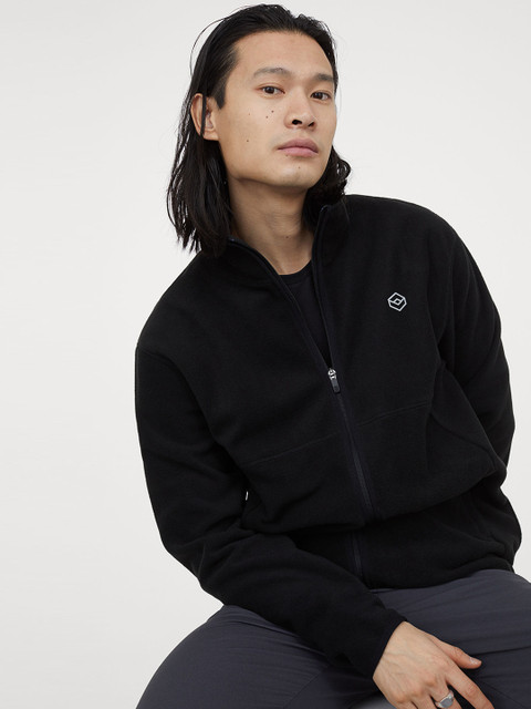 

H&M Men Black Solid Fleece Jacket