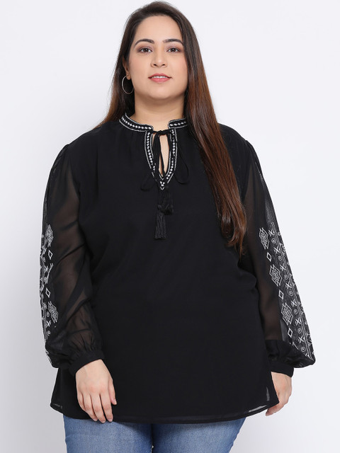 

Oxolloxo Women Black Embroidered Top