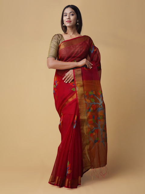 

Unnati Silks Red Woven Design Maheshwari Saree