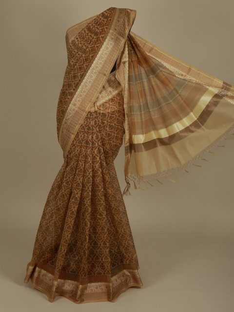 

Pothys Brown Floral Printed Supernet Saree