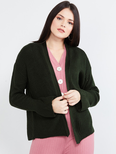 

max Women Green Solid Open Front Shrug