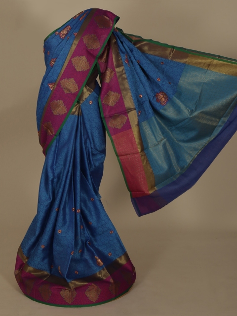

Pothys Blue & Maroon Jute Silk Woven Design Saree