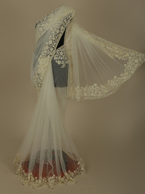 

Pothys White Solid Jute Silk Saree
