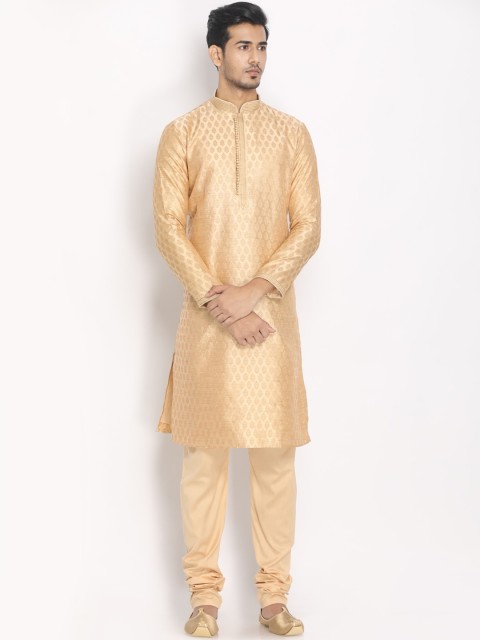 

Manyavar Men Gold-Coloured Brocade Kurta with Churidar
