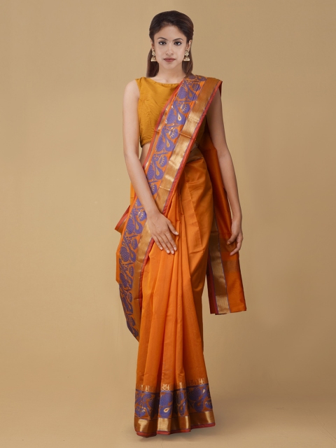 

Unnati Silks Orange Silk Cotton Woven Design Banarasi Saree