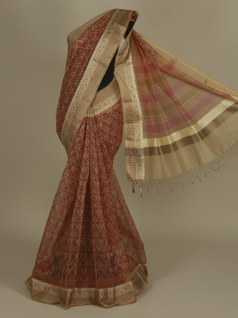 

Pothys Pink Printed Supernet Saree