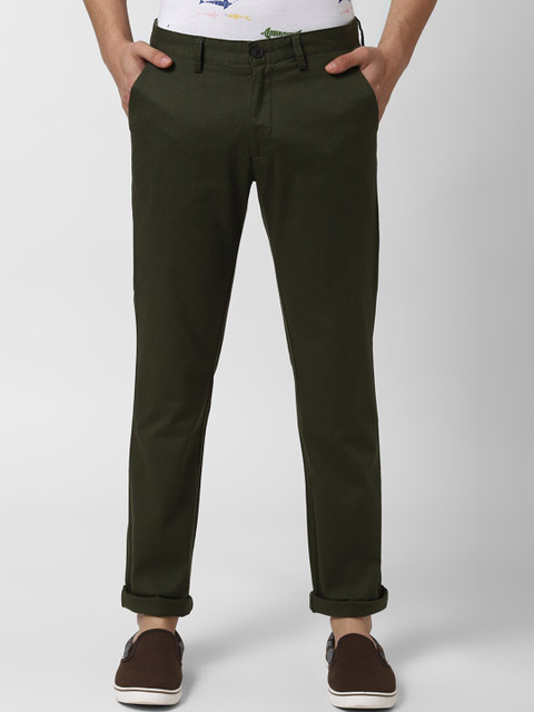 

Peter England Casuals Men Olive Green Slim Fit Solid Regular Trousers