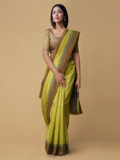 

Unnati Silks Green Silk Cotton Solid Banarasi Saree