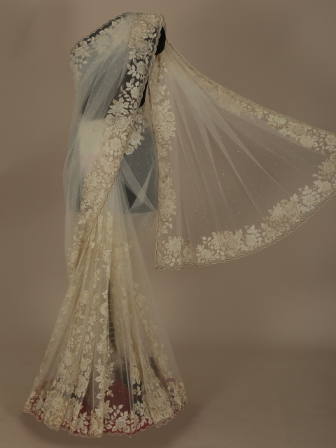 

Pothys Off-White Embroidered Jute Silk Saree