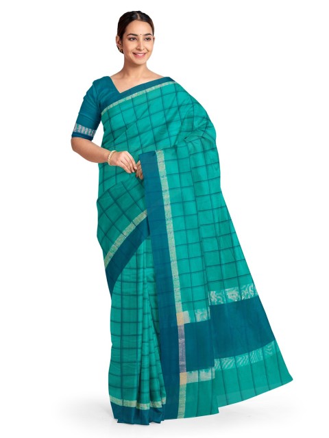 

KLM Fashion Mall Green Checked Saree