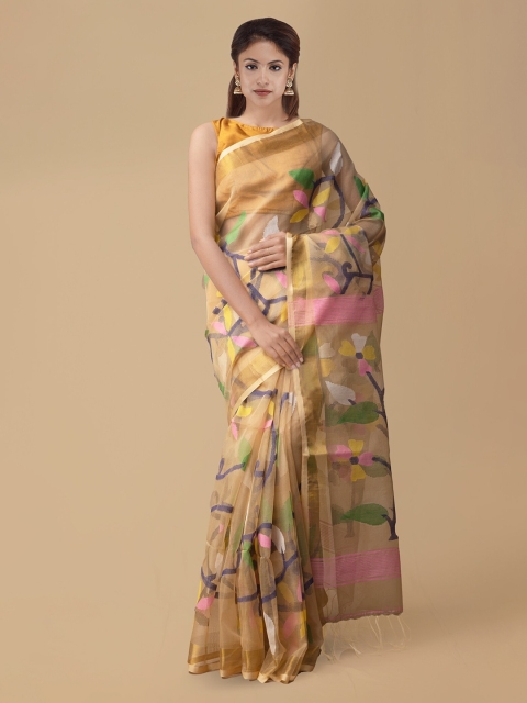 

Unnati Silks Cream-Coloured Silk Cotton Woven Design Maheshwari Handloom Saree