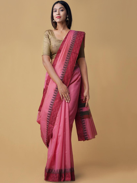 

Unnati Silks Pink Striped Banarasi Saree