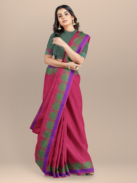 

BharatSthali Magenta & Purple Silk Cotton Woven Design Sustainable Saree