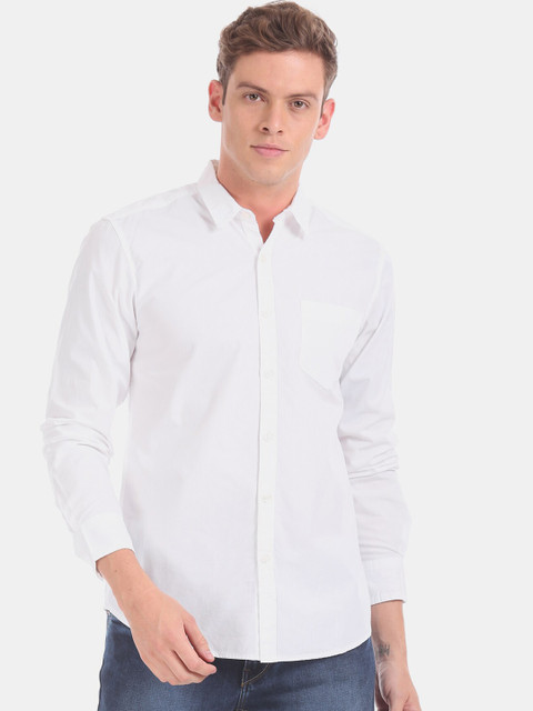 

Flying Machine Men White Regular Fit Solid Casual Shirt