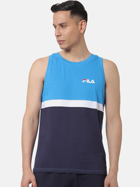 

FILA Men Blue Colourblocked Round Neck T-shirt