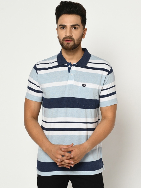 

Duke Men Blue Striped Polo Collar T-shirt