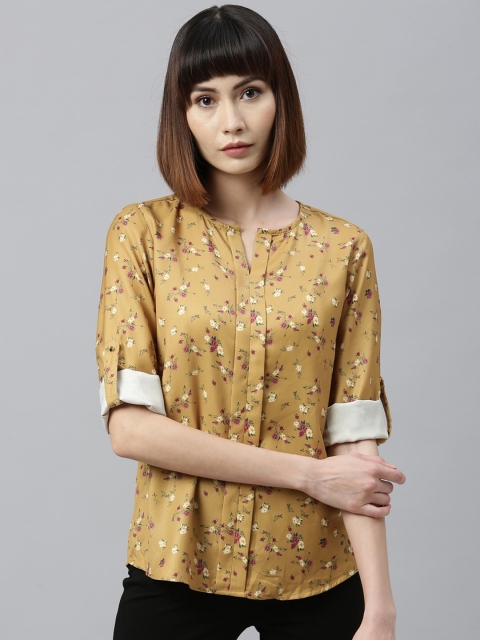 

Park Avenue Women Mustard Yellow & Pink Printed Top