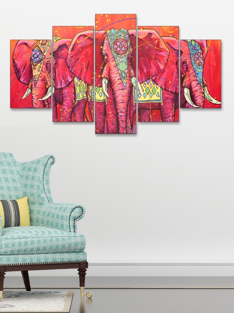 

Go Hooked Set Of 5 Pink & Blue Digitally printed Wall Art