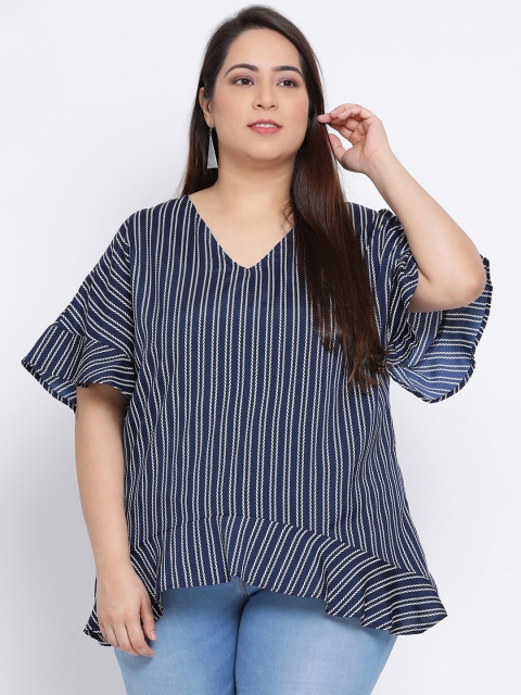 

Oxolloxo Women White Striped A-Line Plus Size Top