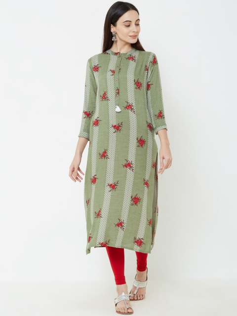

FASHOR Women Green Printed Straight Kurta