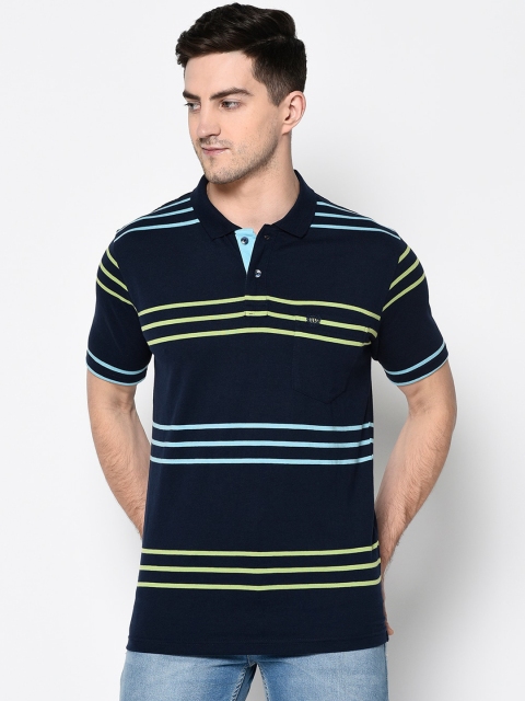 

Duke Men Blue Striped Polo Collar T-shirt