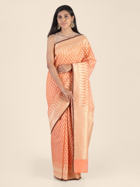 

Shruti and Mangaaysh Peach-Coloured Silk Blend Woven Design Banarasi Saree