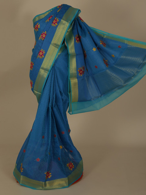 

Pothys Blue Embroidered Jute Silk Saree