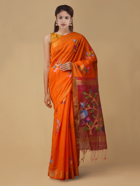 

Unnati Silks Orange & Pink Silk Cotton Woven Design Maheshwari Handloom Saree