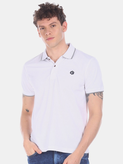

RUF & TUF Men White Solid Polo Collar T-shirt