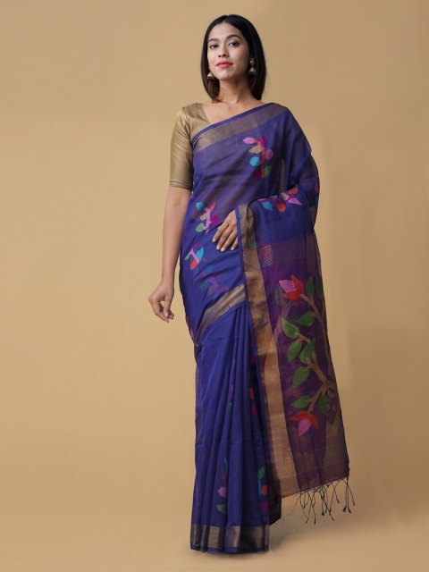 

Unnati Silks Blue Woven Design Maheshwari Saree